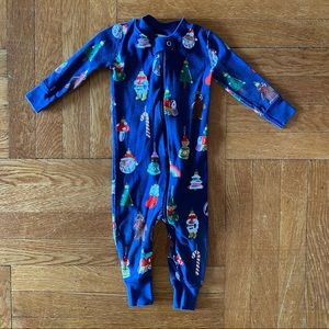Hanna Andersson navy Christmas bodysuit pajamas 12-18 months